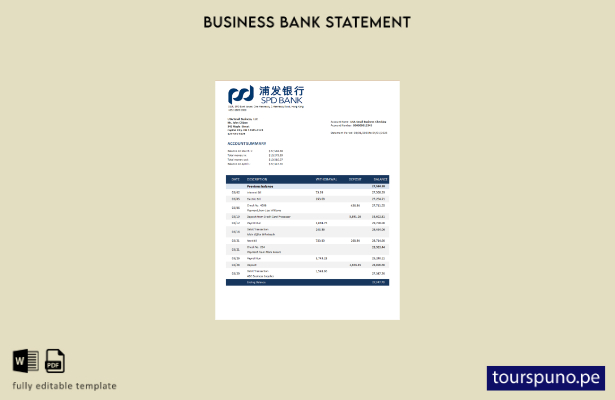 listo para imprimir Plantilla de plantilla de Word y PDF de extracto bancario  1